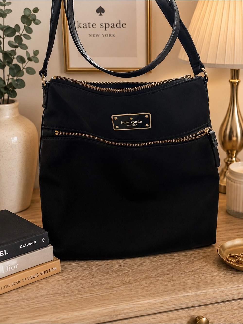 kate spade Black Shoulder Tote with Gold Hardware